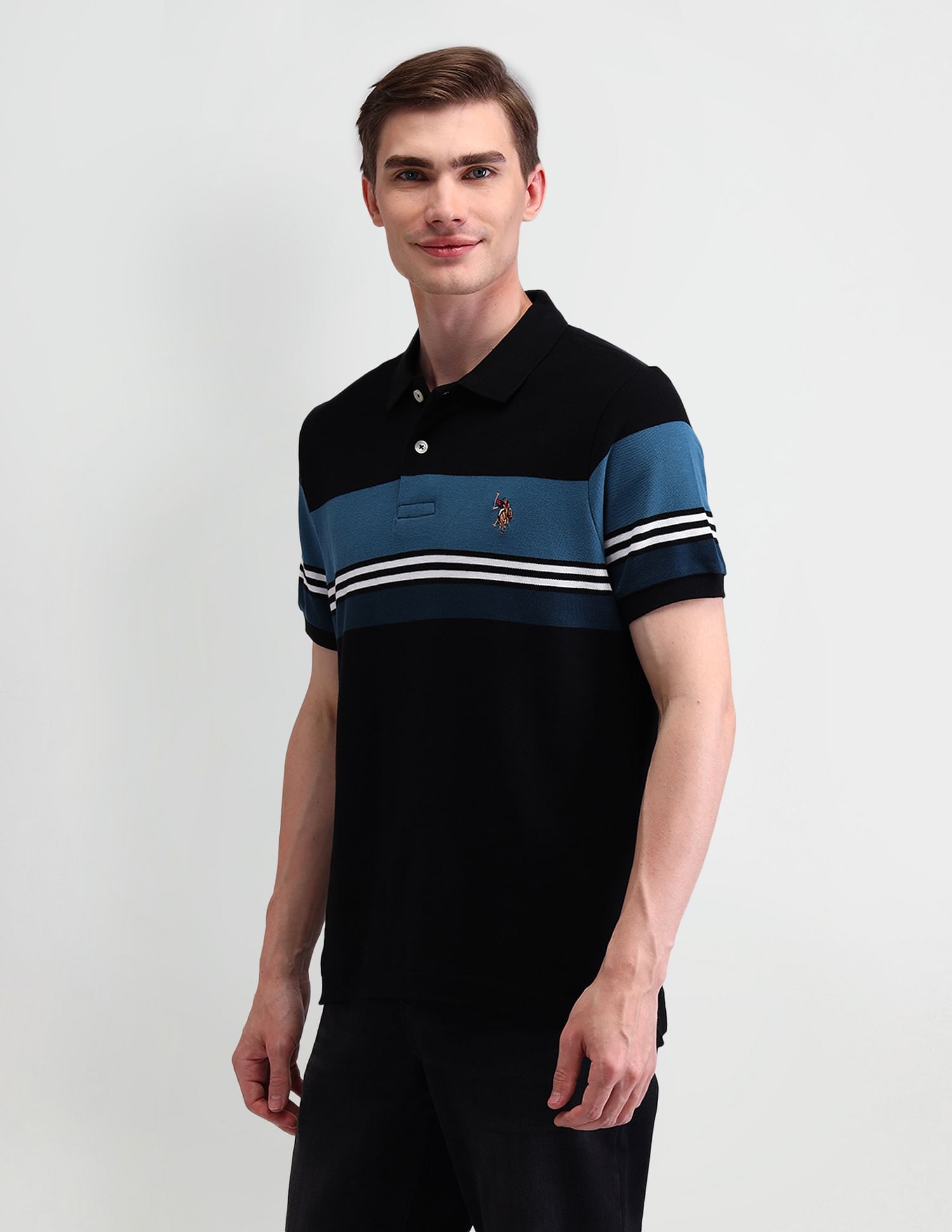 U.S. Polo Assn. Denim Co. Horizontal Striped Muscle Polo Shirt