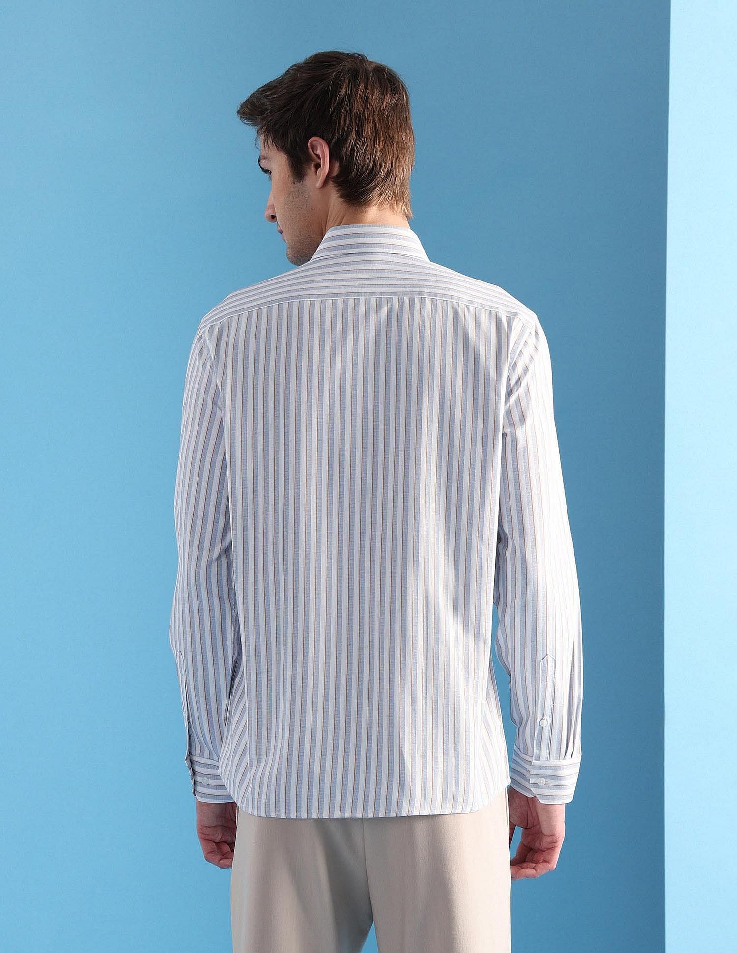 Arrow Vertical Striped Manhattan Slim Fit Velocity Shirt