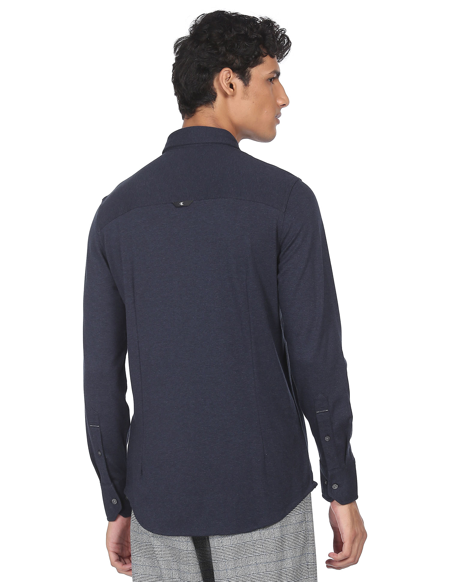 Calvin Klein Jeans Men Navy Slim Fit Pure Cotton Solid Casual Shirt