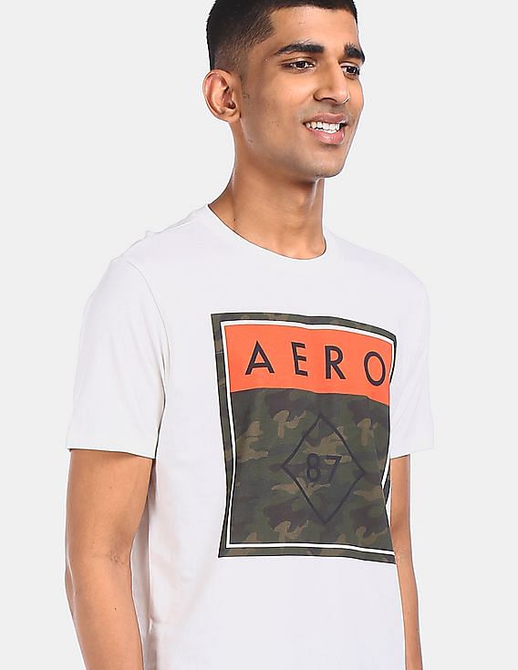Aeropostale Men White Crew Neck Graphic Printed T-Shirt