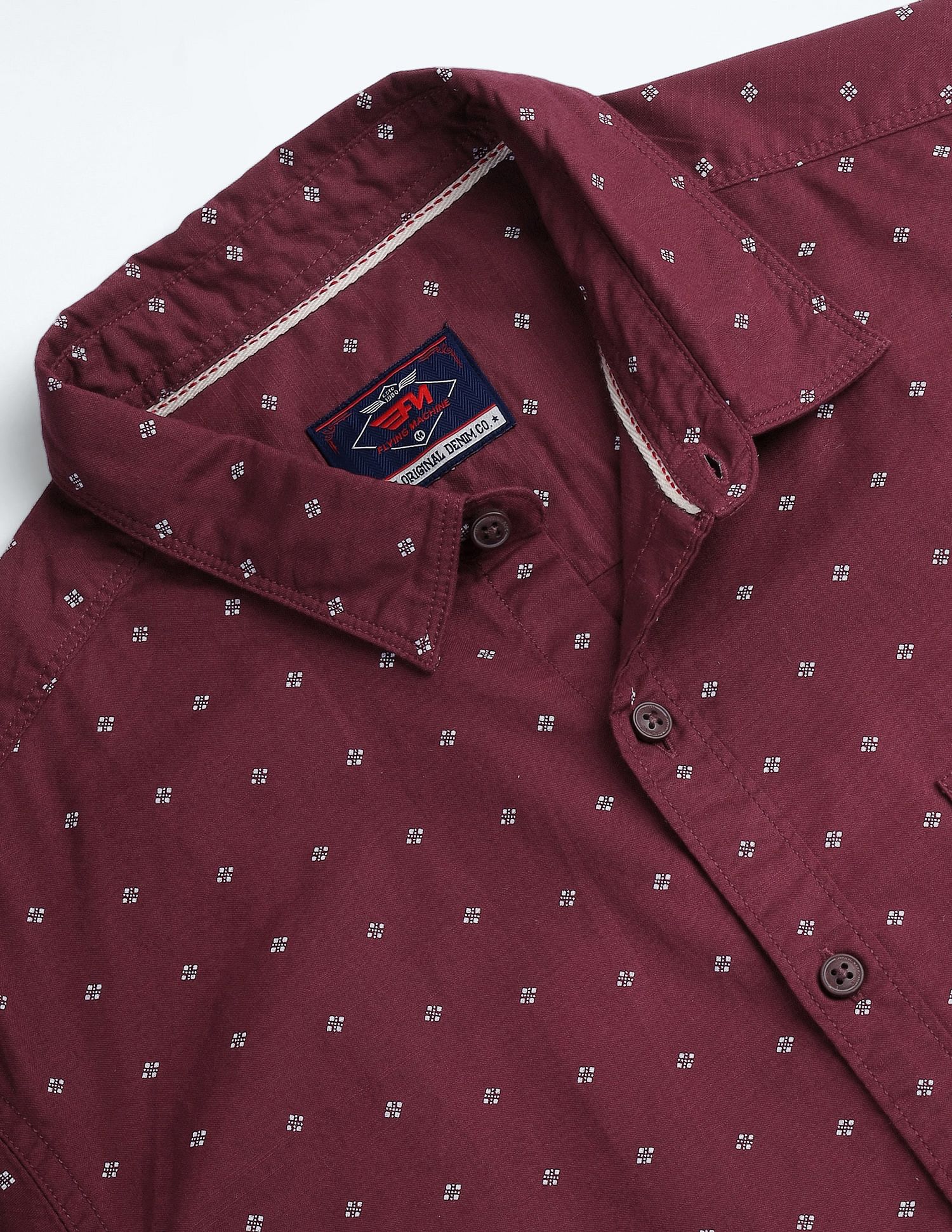 Flying Machine Geometric Print Cotton Shirt
