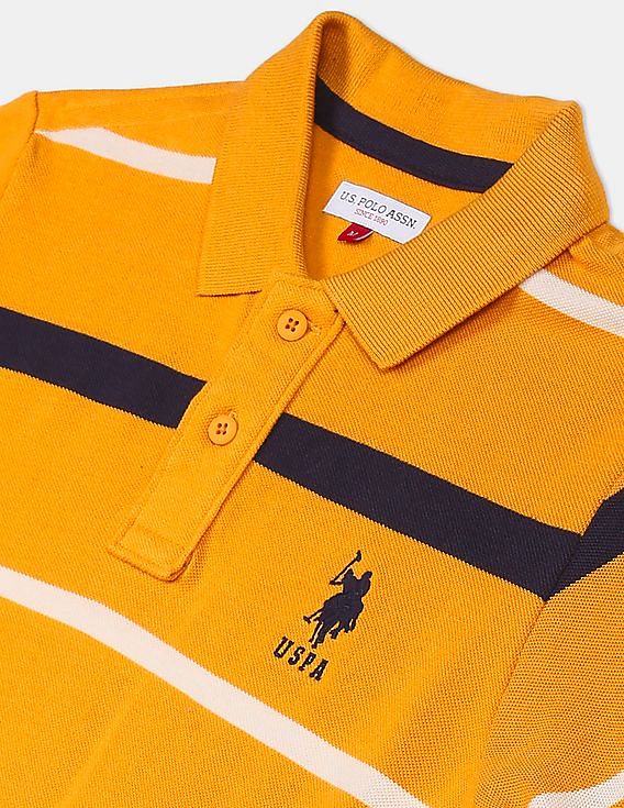 U.S. Polo Assn. Kids Ribbed Collar Stripe Pique Polo Shirt