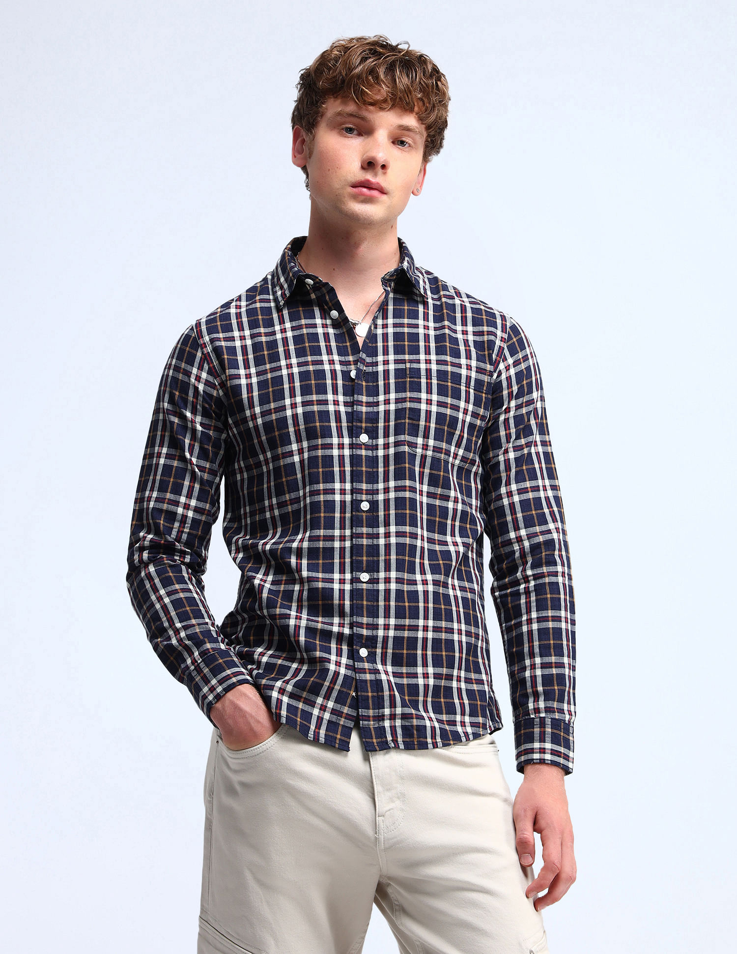 Flying Machine Slim Fit Dobby Checked Shirt
