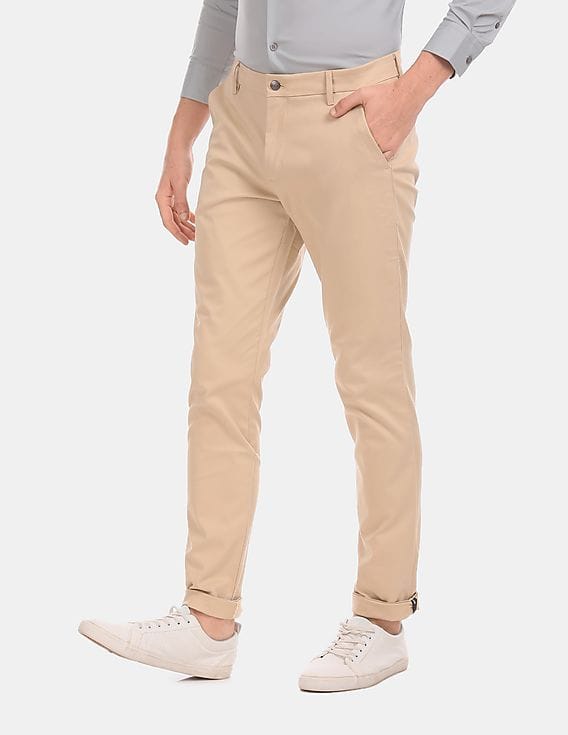 Buy Calvin Klein Men Beige Slim Fit Solid Cotton Stretch Casual
