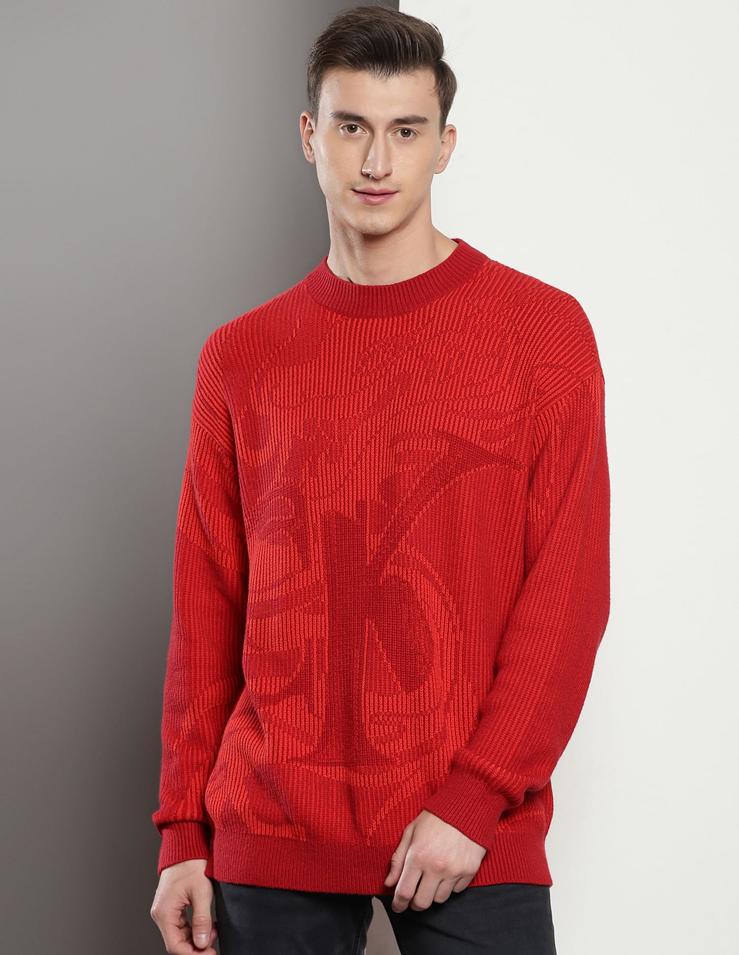 Calvin Klein Crew Neck Patterned Knit Sweater