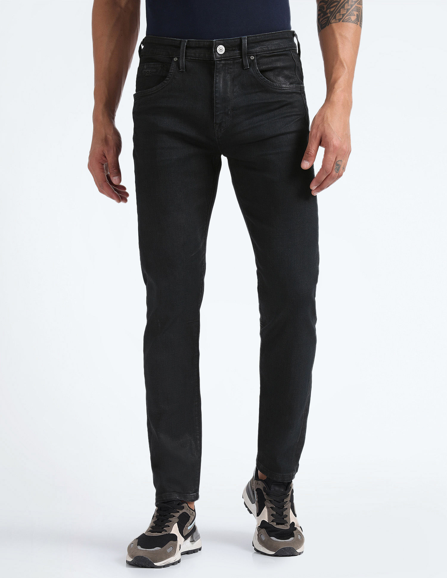 Flying Machine Mid Rise Slash Slim Tapered Jeans