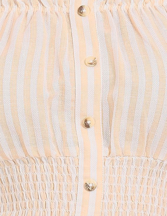 Aeropostale Women Beige And White Striped Off-Shoulder Top