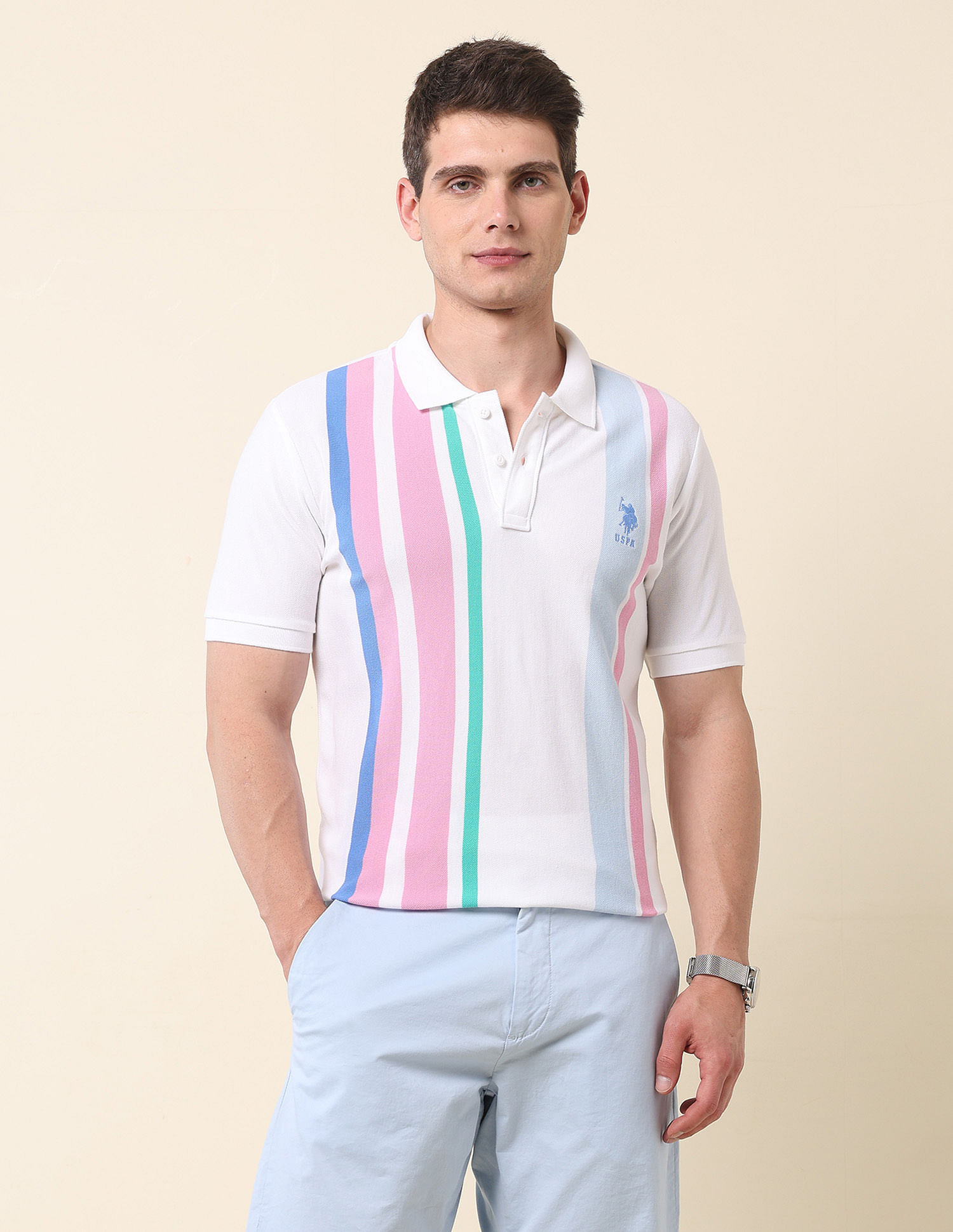 U.S. Polo Assn. Vertical Striped Summer Splash Polo Shirt