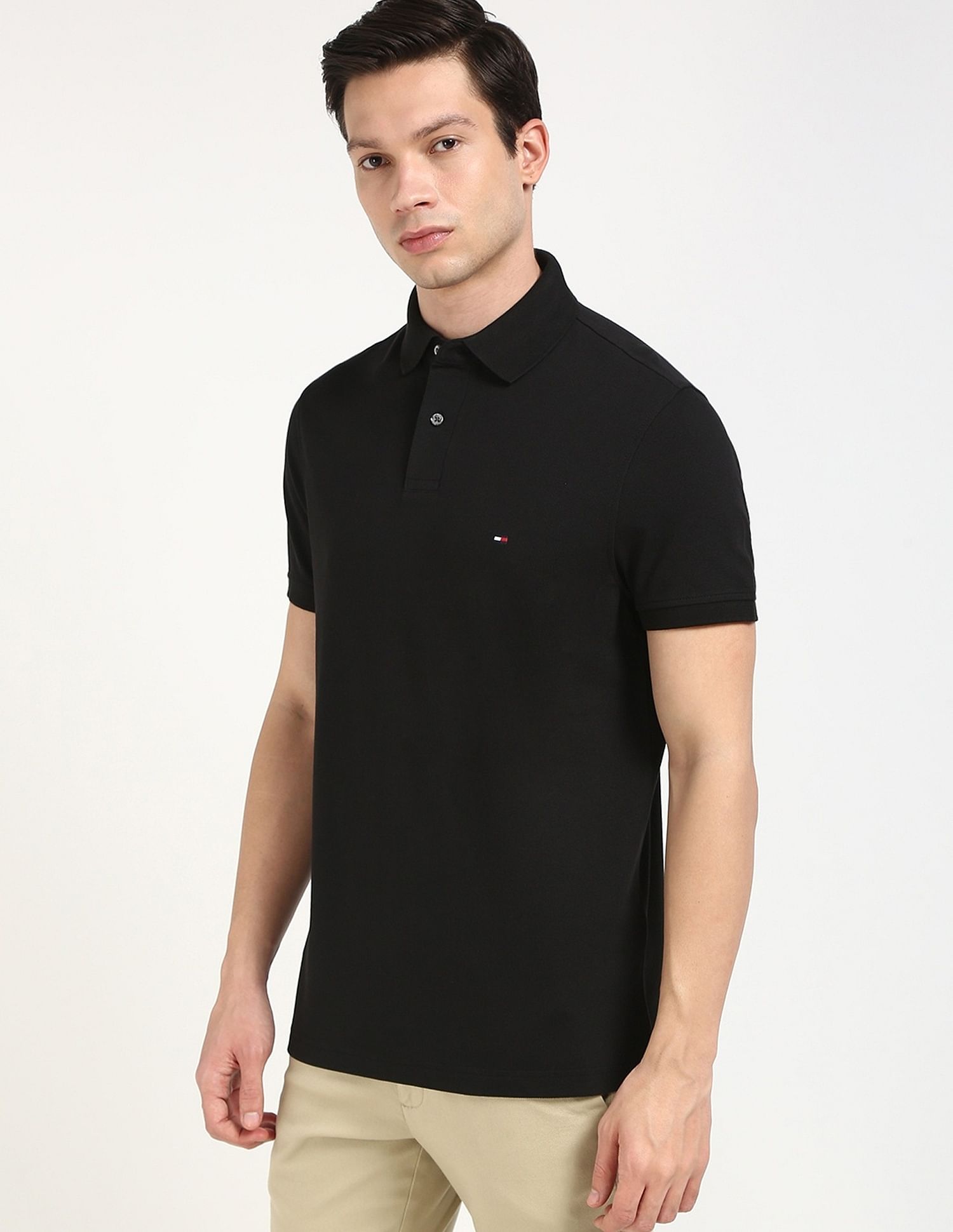 Tommy Hilfiger Solid Regular-Fit Cotton Polo T-Shirt