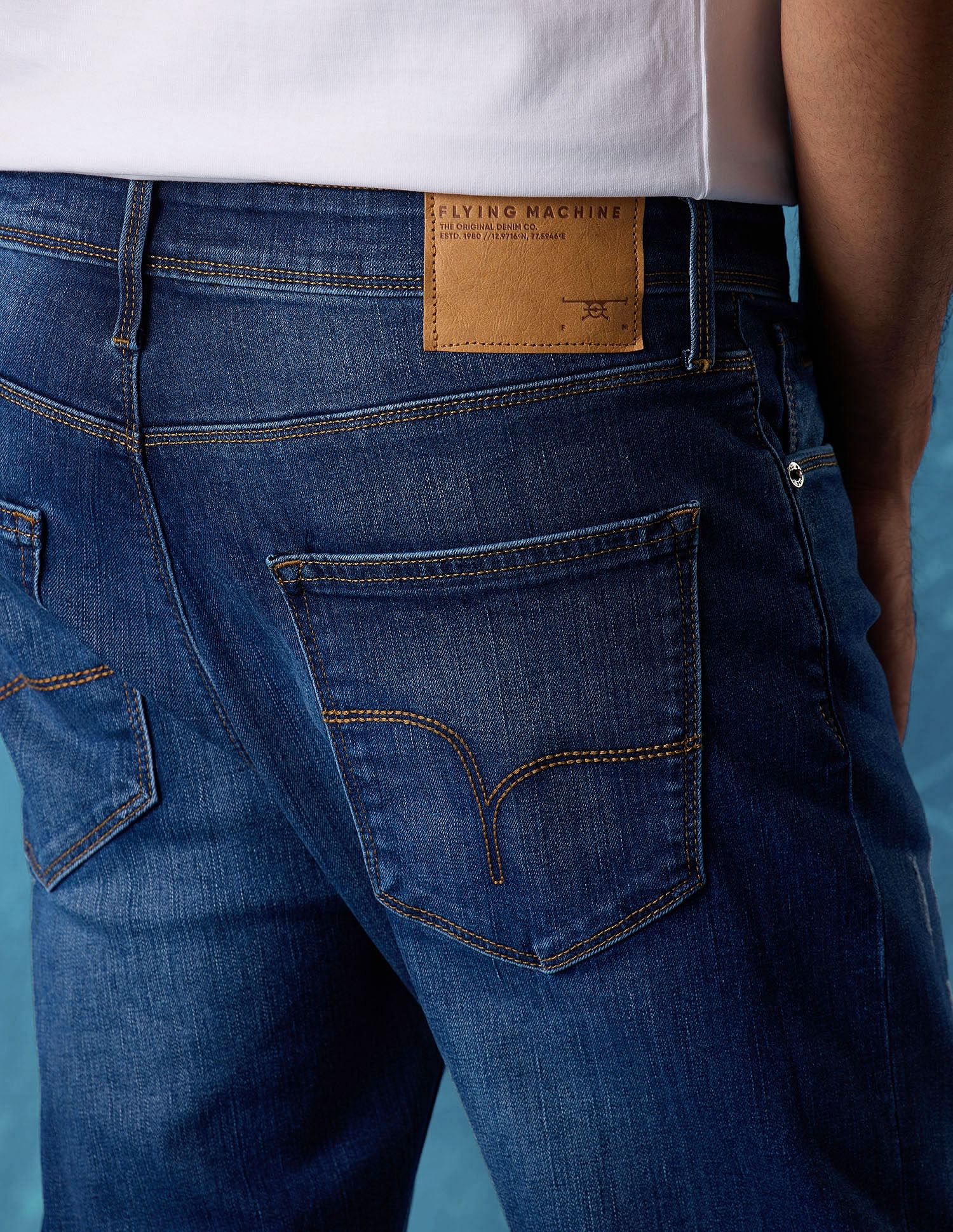 Flying Machine Men Slash Slim Tapered Fit Jeans