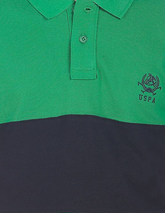 U.S. Polo Assn. Men Green Striped Short Sleeve Polo T-shirt