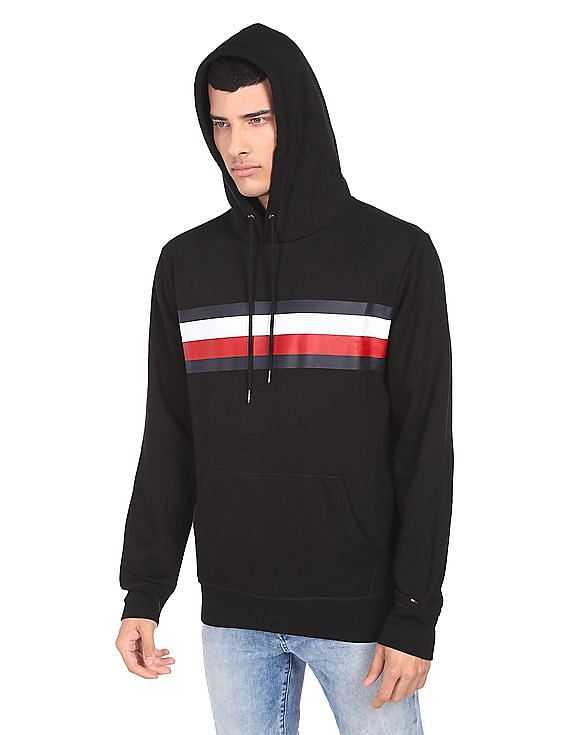 Tommy hilfiger icon stripe deals logo print hoodie in navy