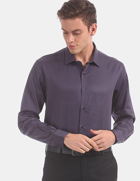 Buy Arvind Men Men Navy French Placket 