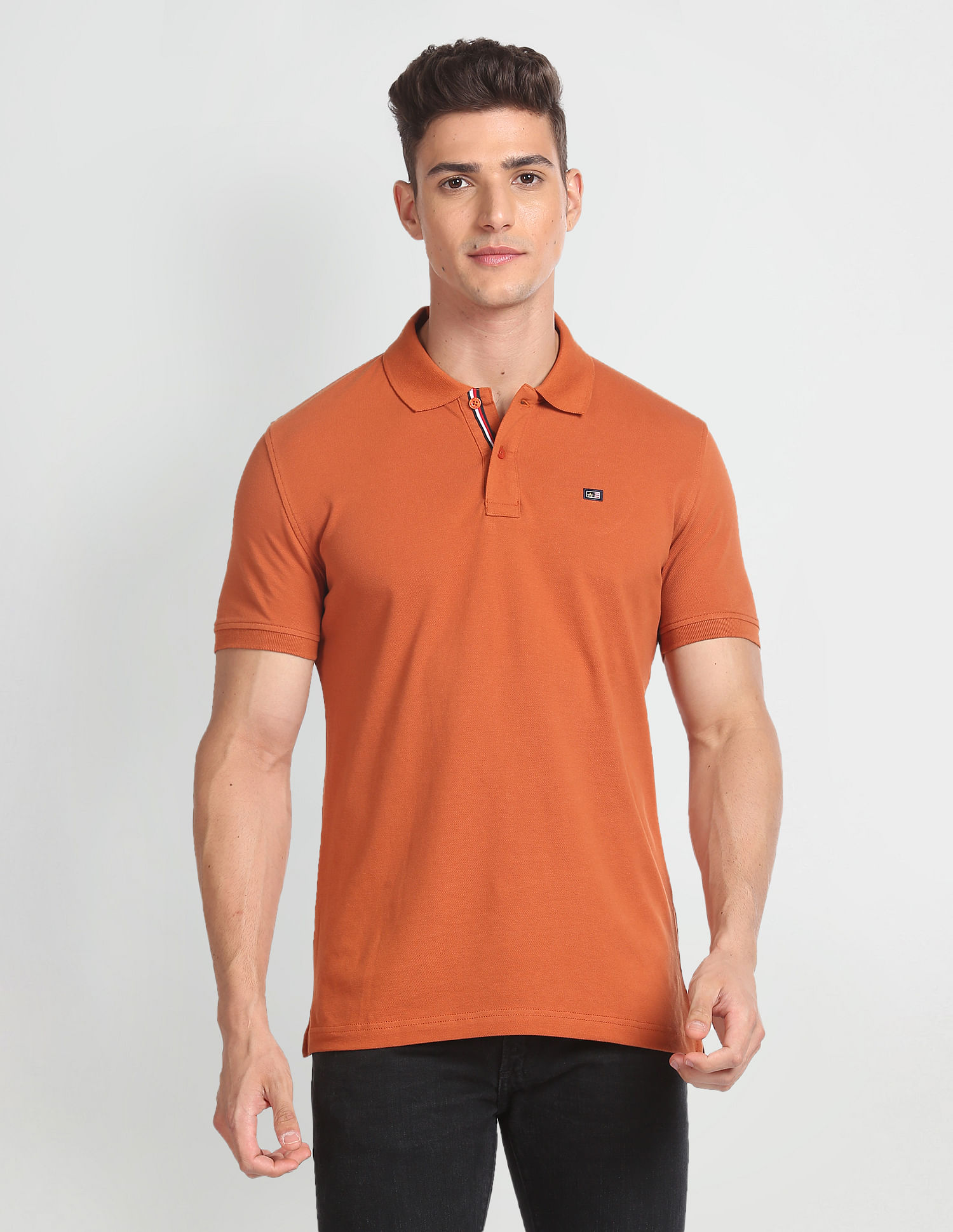 Arrow Sports Ribbed Collar Solid Polo Shirt