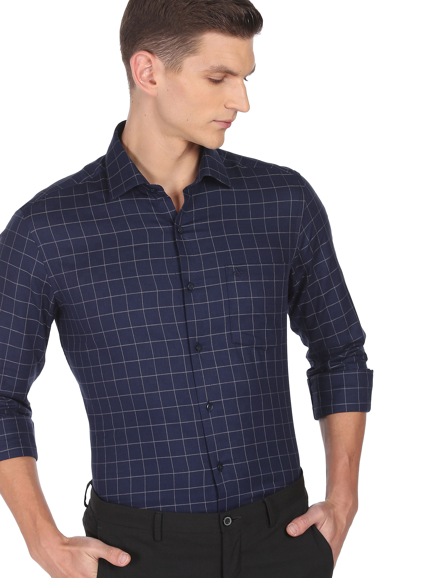 Slim-fit windowpane-check shirt - Men