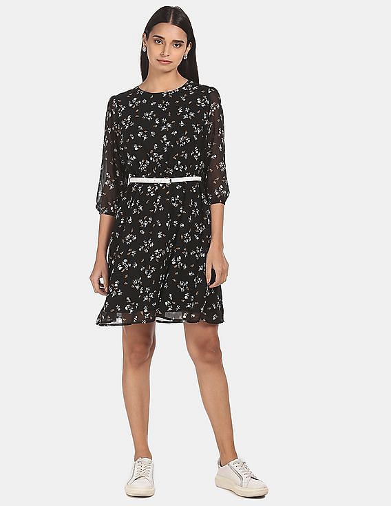Flying Machine Women Three-Quarter Sleeve Printed Dress