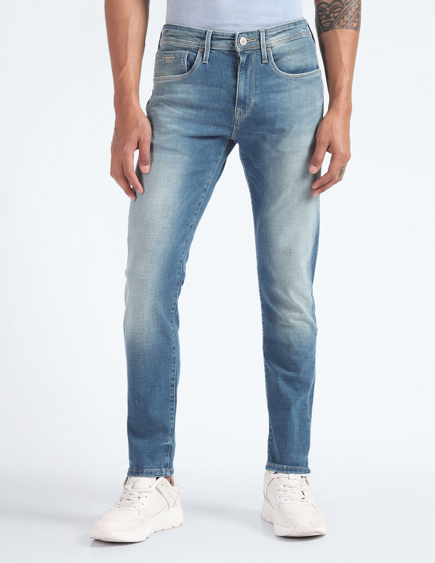 Flying Machine Mid Rise Slash Slim Tapered Jeans