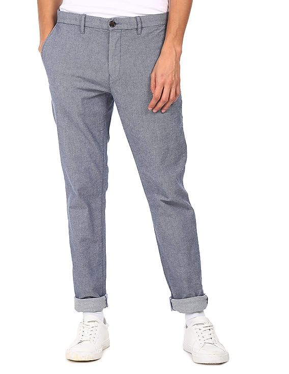 Blue Solid Slim Fit Trousers 
