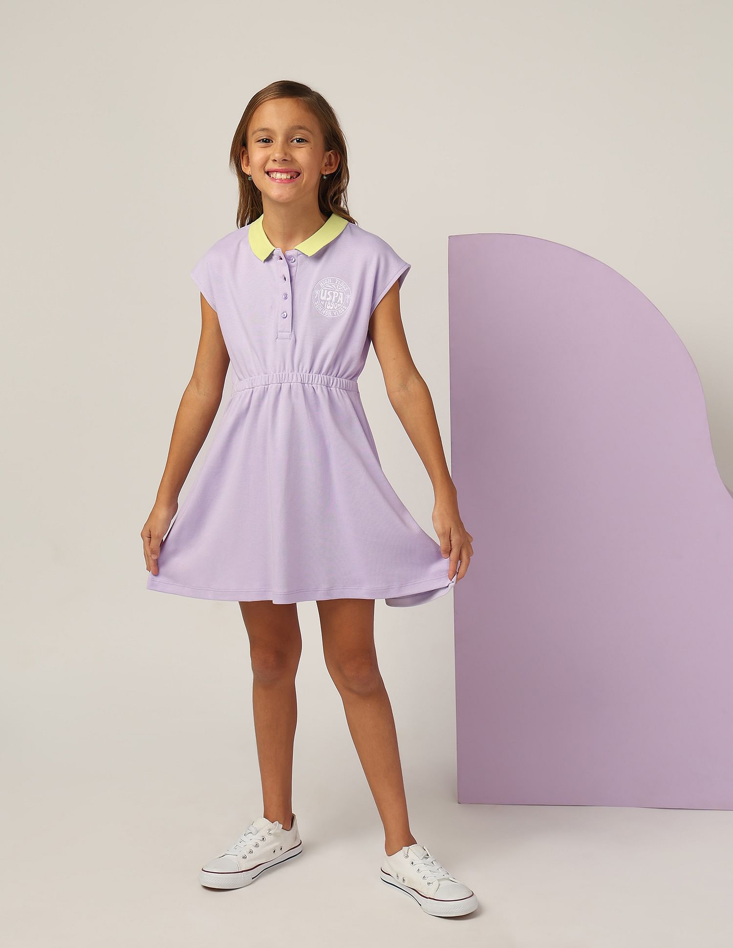 U.S. Polo Assn. Kids Girls Cinched Waist Polo Dress