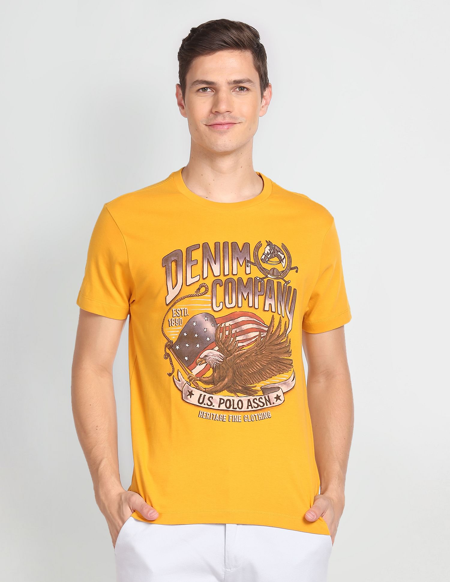 U.S. Polo Assn. Denim Co. Men Yellow Cotton Graphic Print T-Shirt