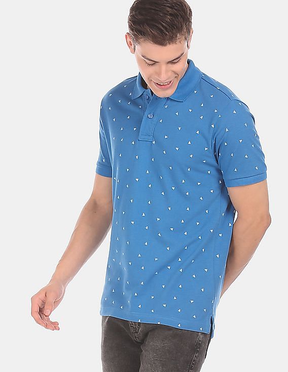 Aeropostale Men Blue Short Sleeve Patterned Weave Pique Polo Shirt