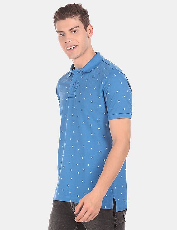 Aeropostale Men Blue Short Sleeve Patterned Weave Pique Polo Shirt