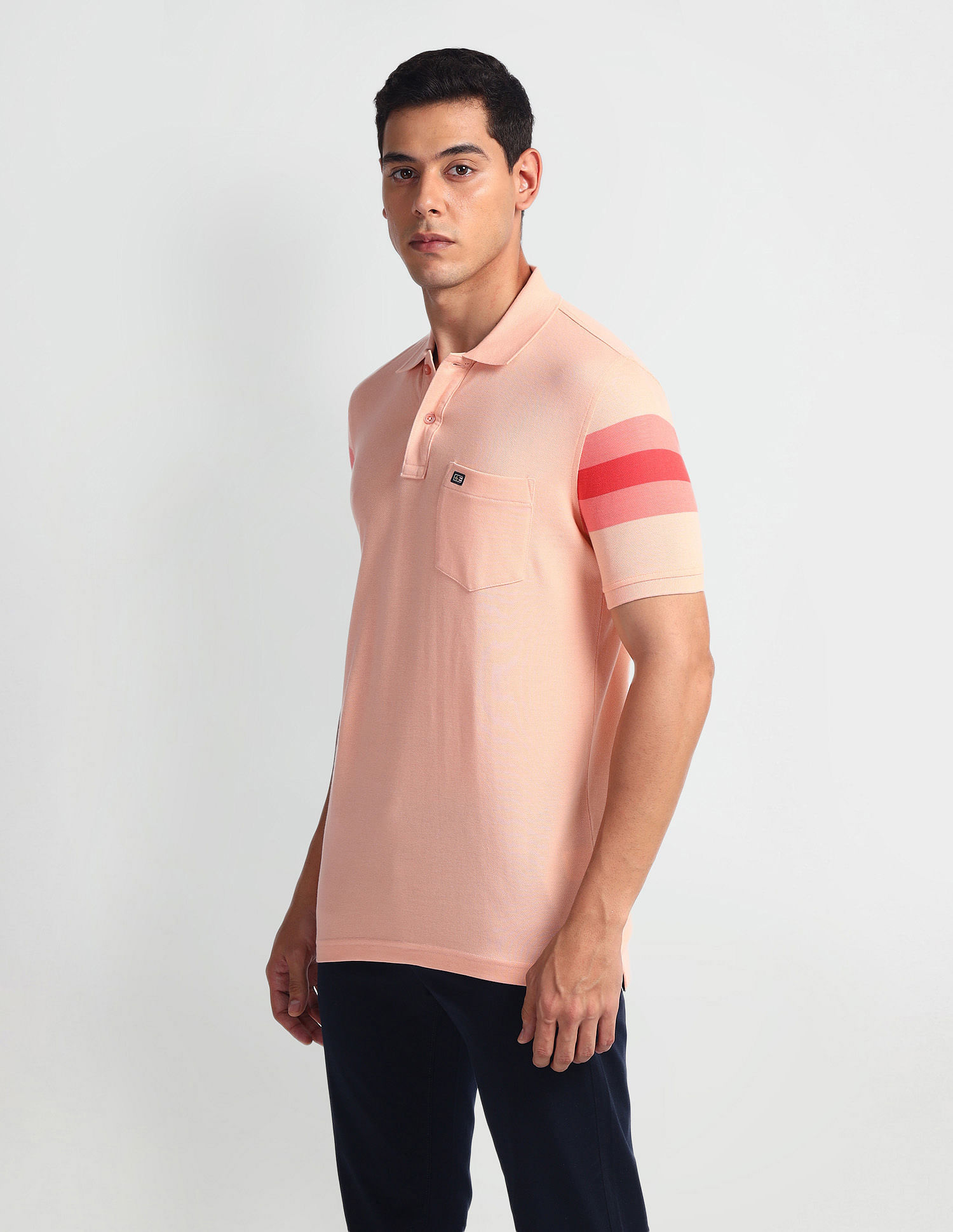 Arrow Sports Striped Sleeve Cotton Polo Shirt