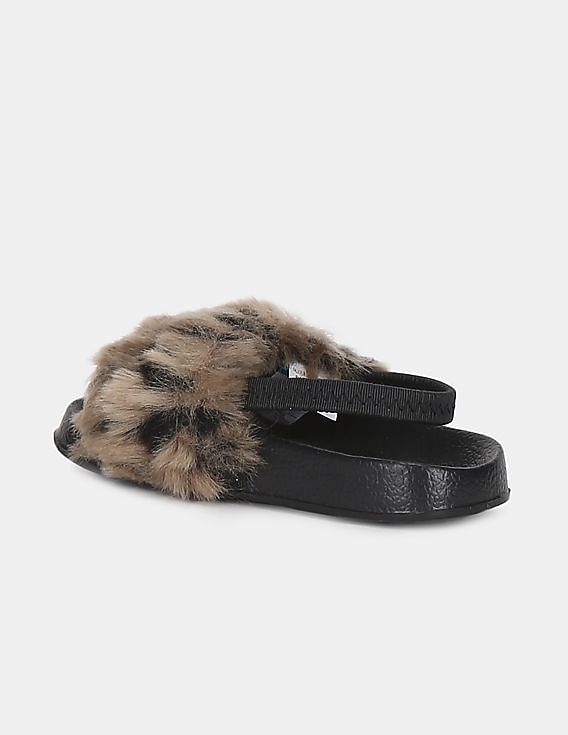 Kids faux best sale fur slides