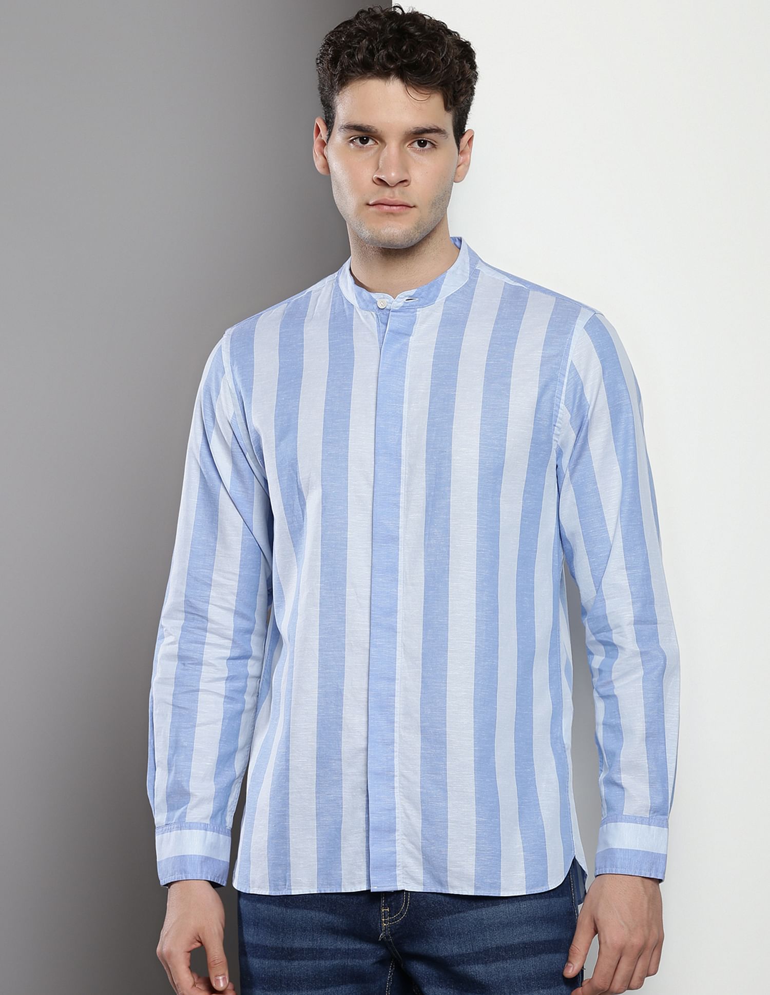 Tommy Hilfiger Mandarin Collar Vertical Stripe Shirt