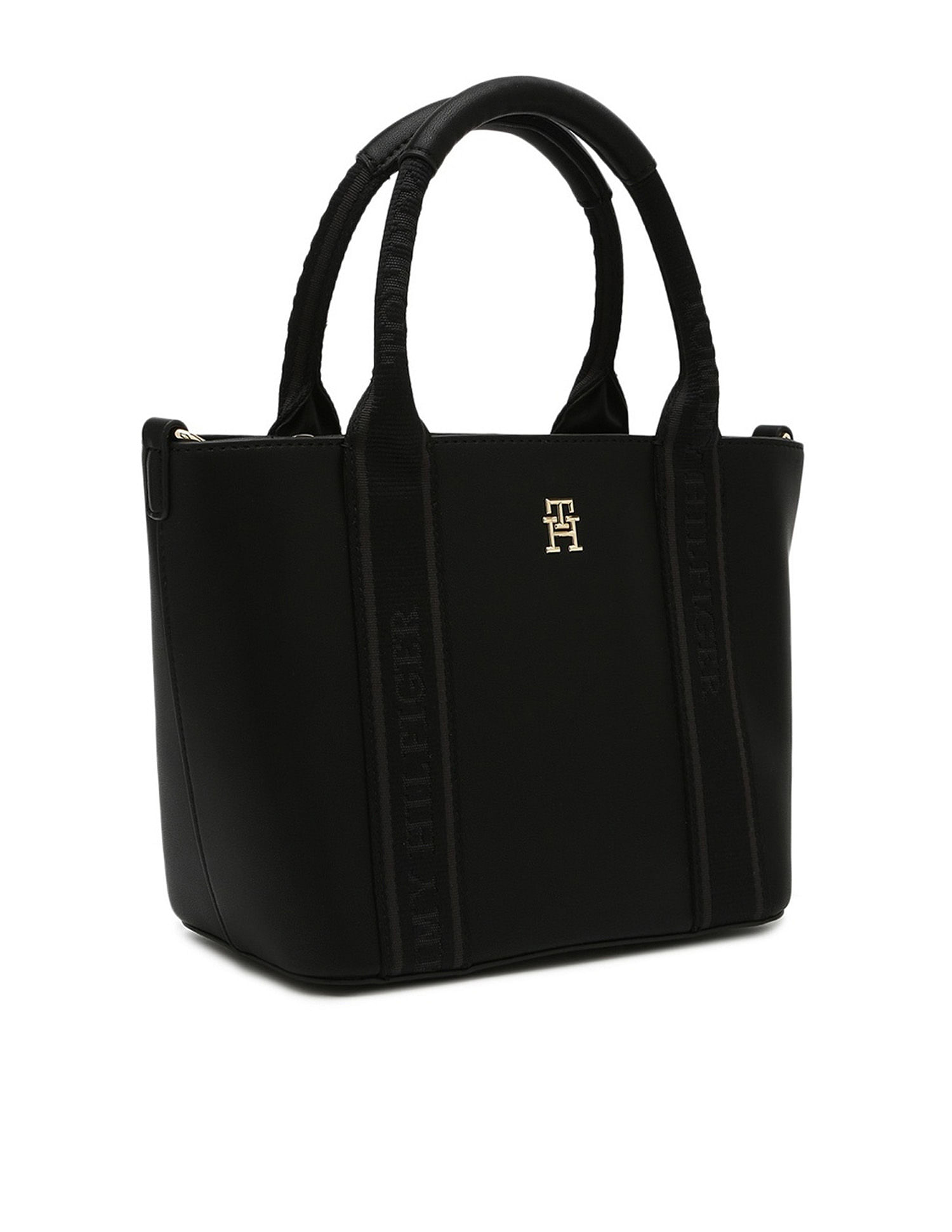 Tommy Hilfiger Solid Black Pu Handbags