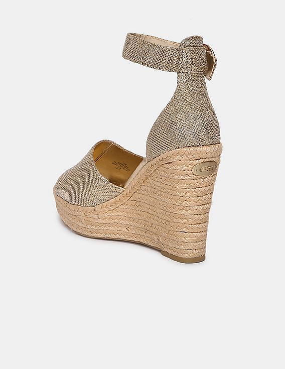 Buy GUESS Women Light Gold Textured Haleey Wedges NNNOW