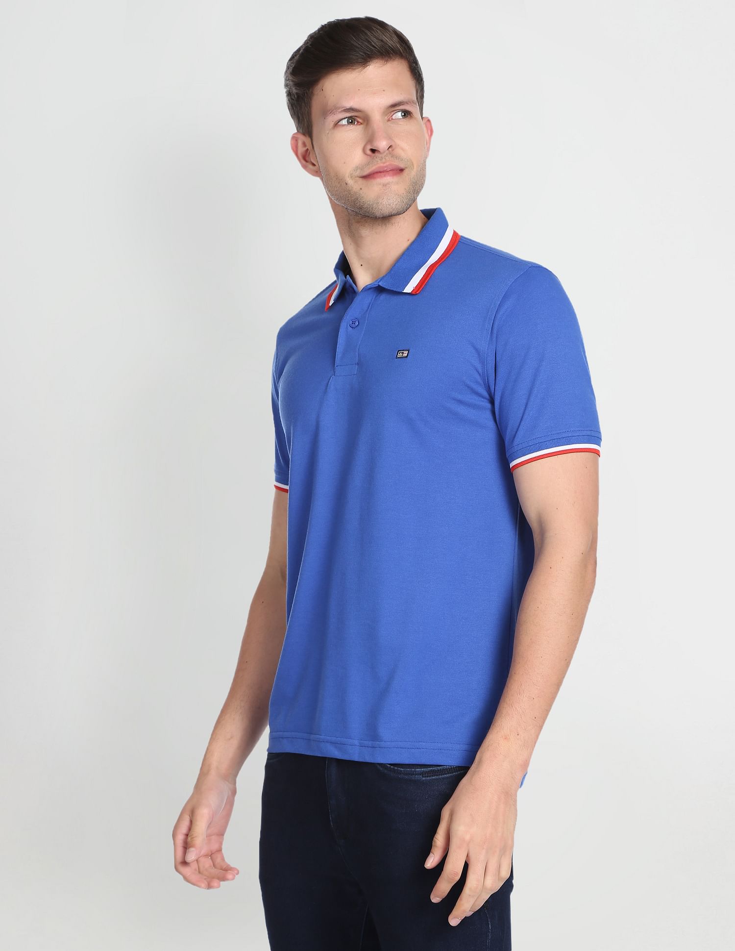 Arrow Sports Striped Collar Pique Polo Shirt