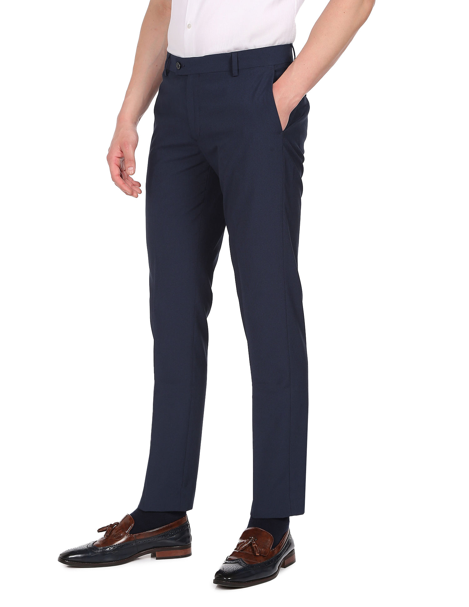 Buy Haoser Mens Cotton Blend Formal Trouser HITRNavy3Navy Blue28 Pack  of 1 at Amazonin