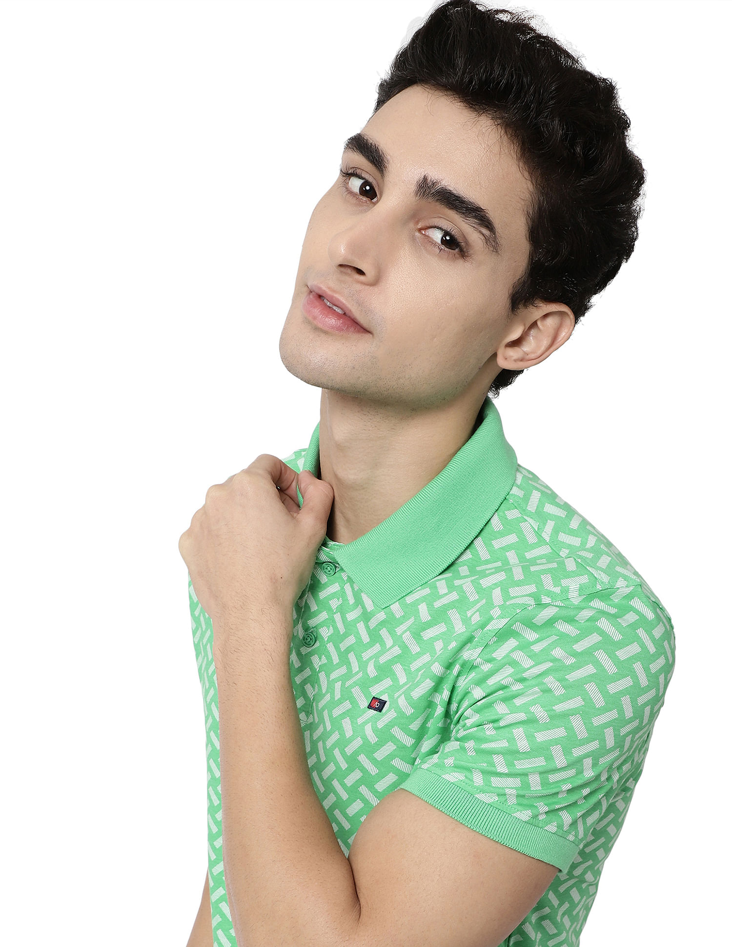 AD by Arvind Geometric Print Cotton Polo Shirt