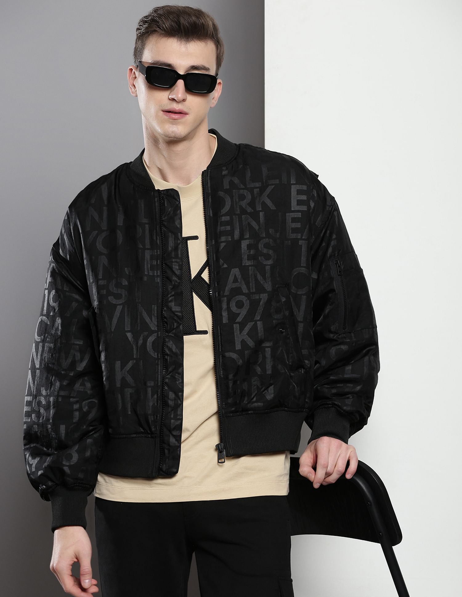 Buy Calvin Klein All Over Logo Bomber Jacket NNNOW