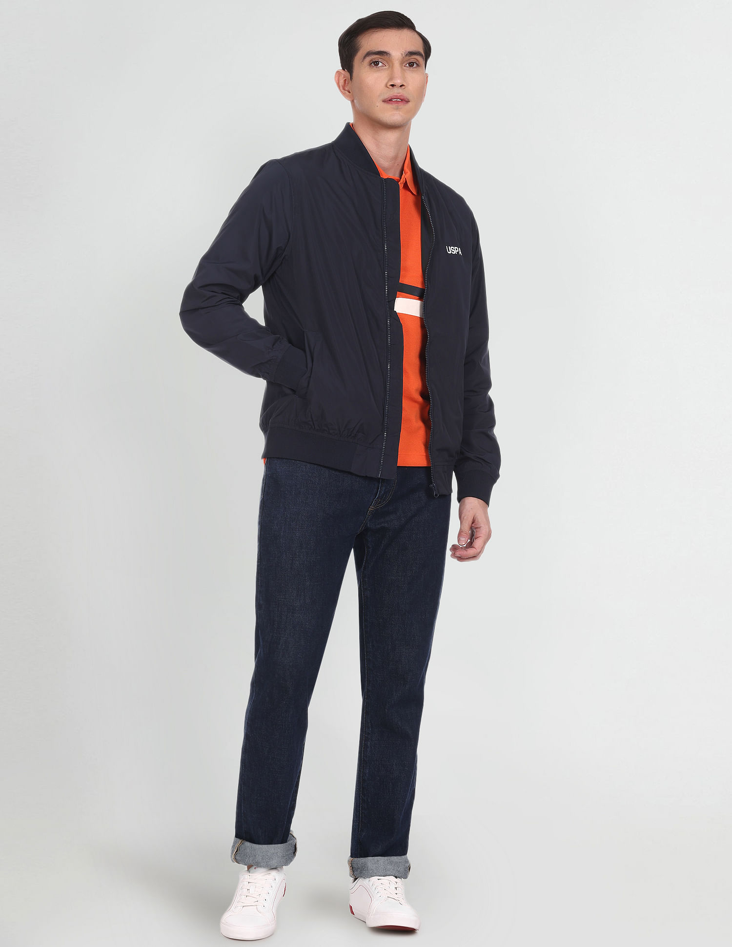 Bomber jacket outlet with polo shirt