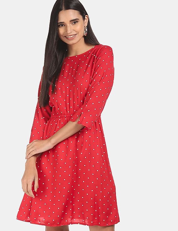 open lace back dress Minimalist Polka Dot Asymmetric Mini Dress