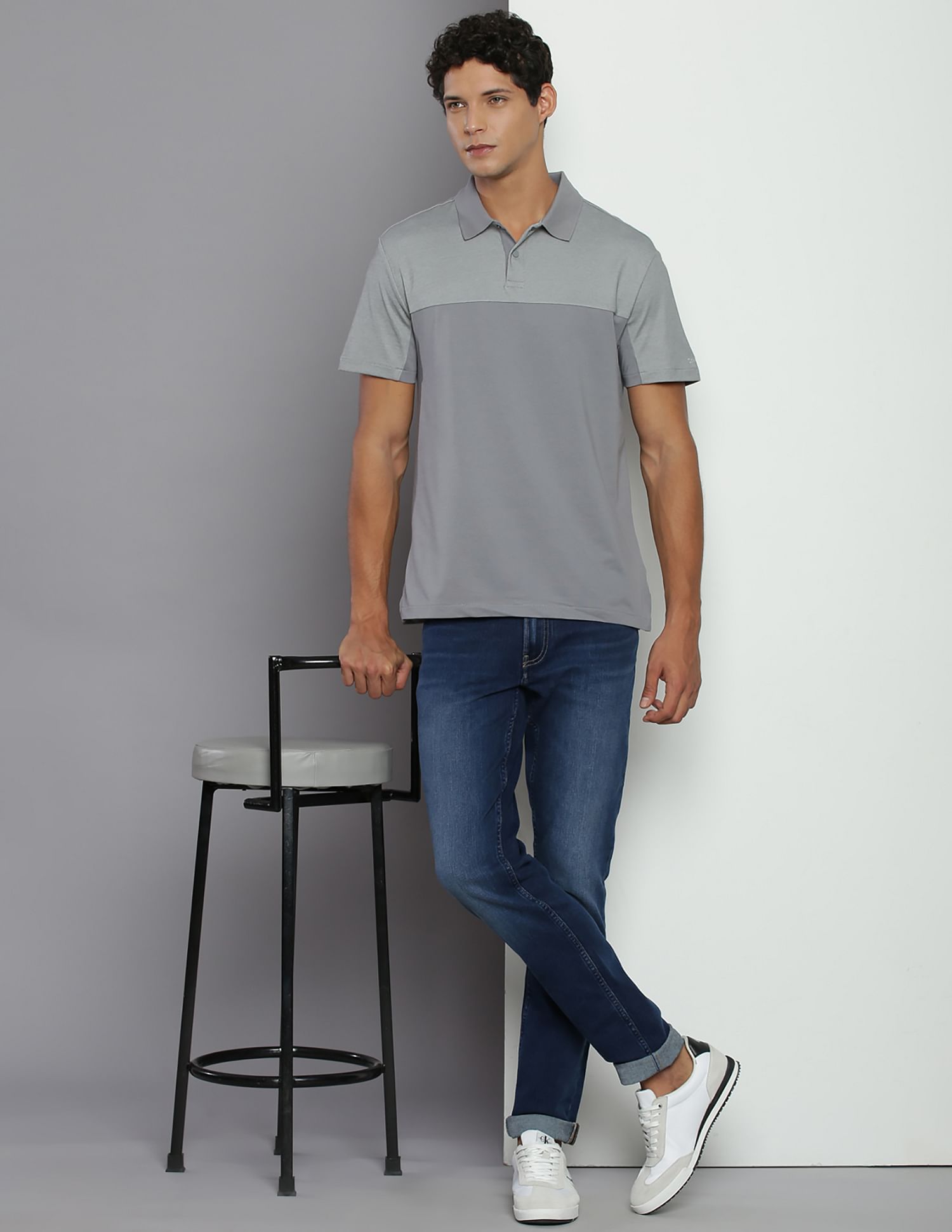 Calvin Klein Colour Block Mix Media Polo Shirt