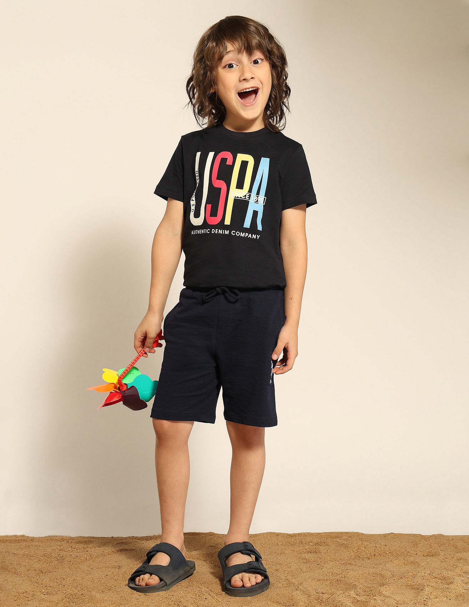 U.S. Polo Assn. Kids Boys Pure Cotton Mid Rise Shorts