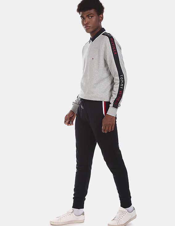 Buy Tommy Hilfiger Men Grey Crew Neck Brand Tape Heathered