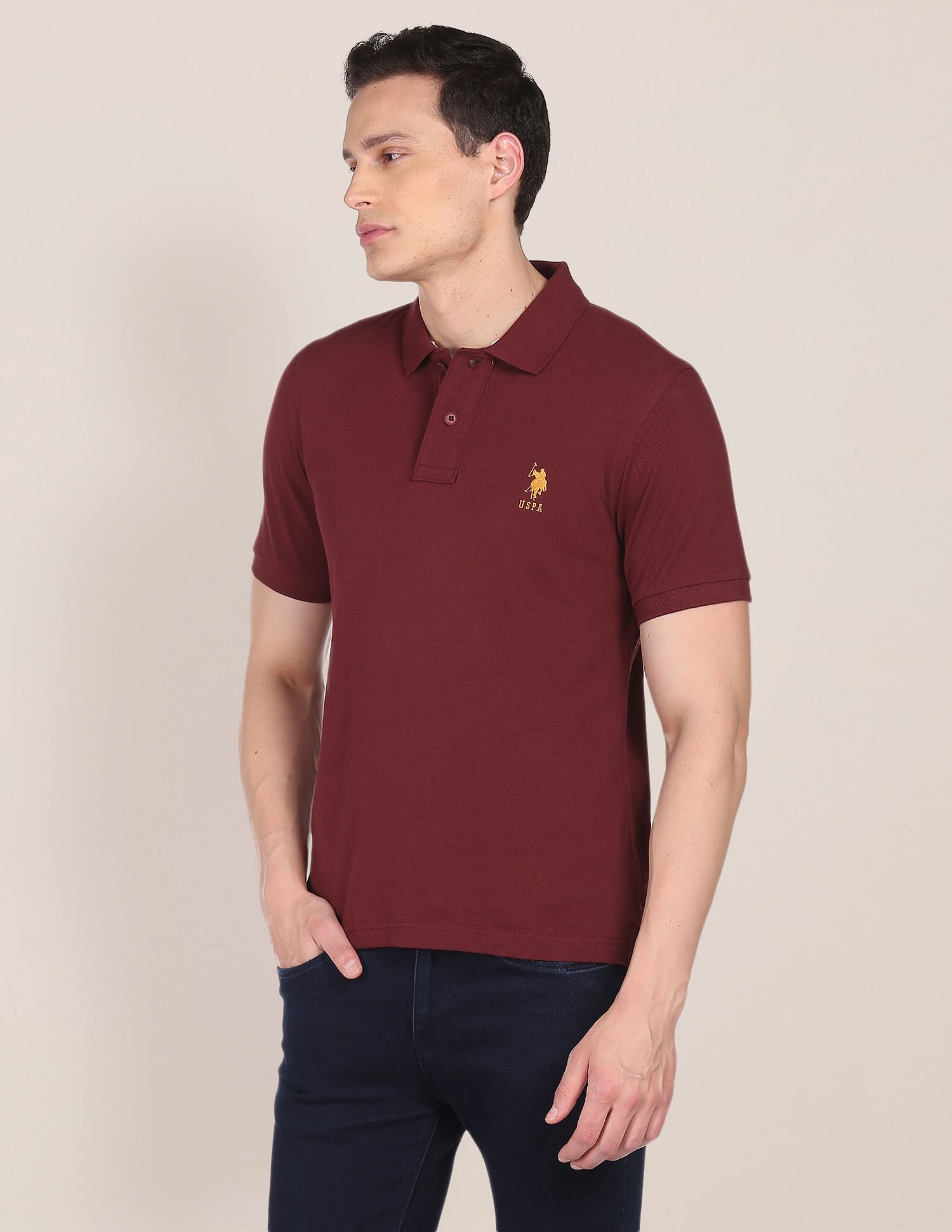 U.S. Polo Assn. Ribbed Collar Solid Polo Shirt