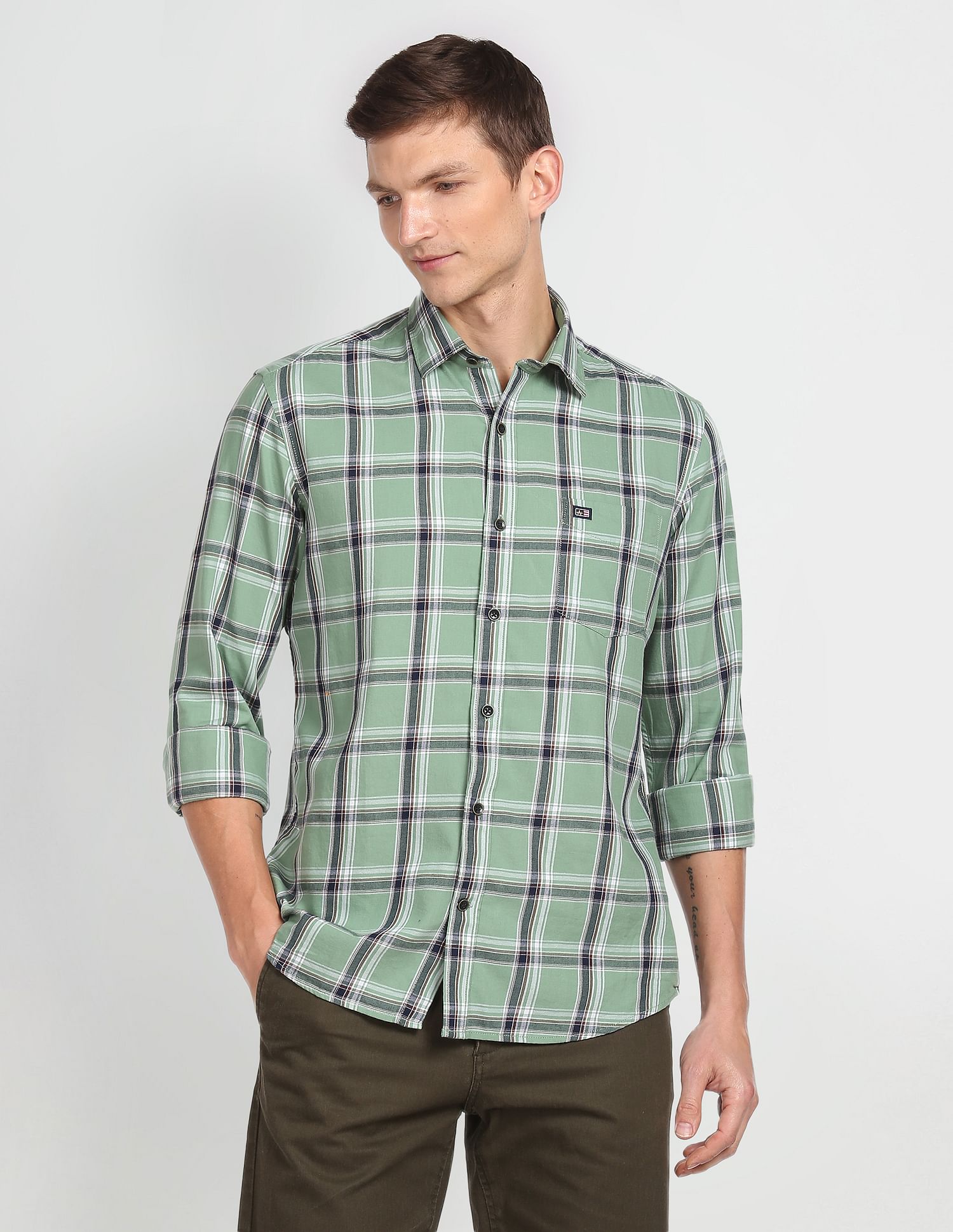 Arrow Sports Tartan Check Twill Casual Shirt