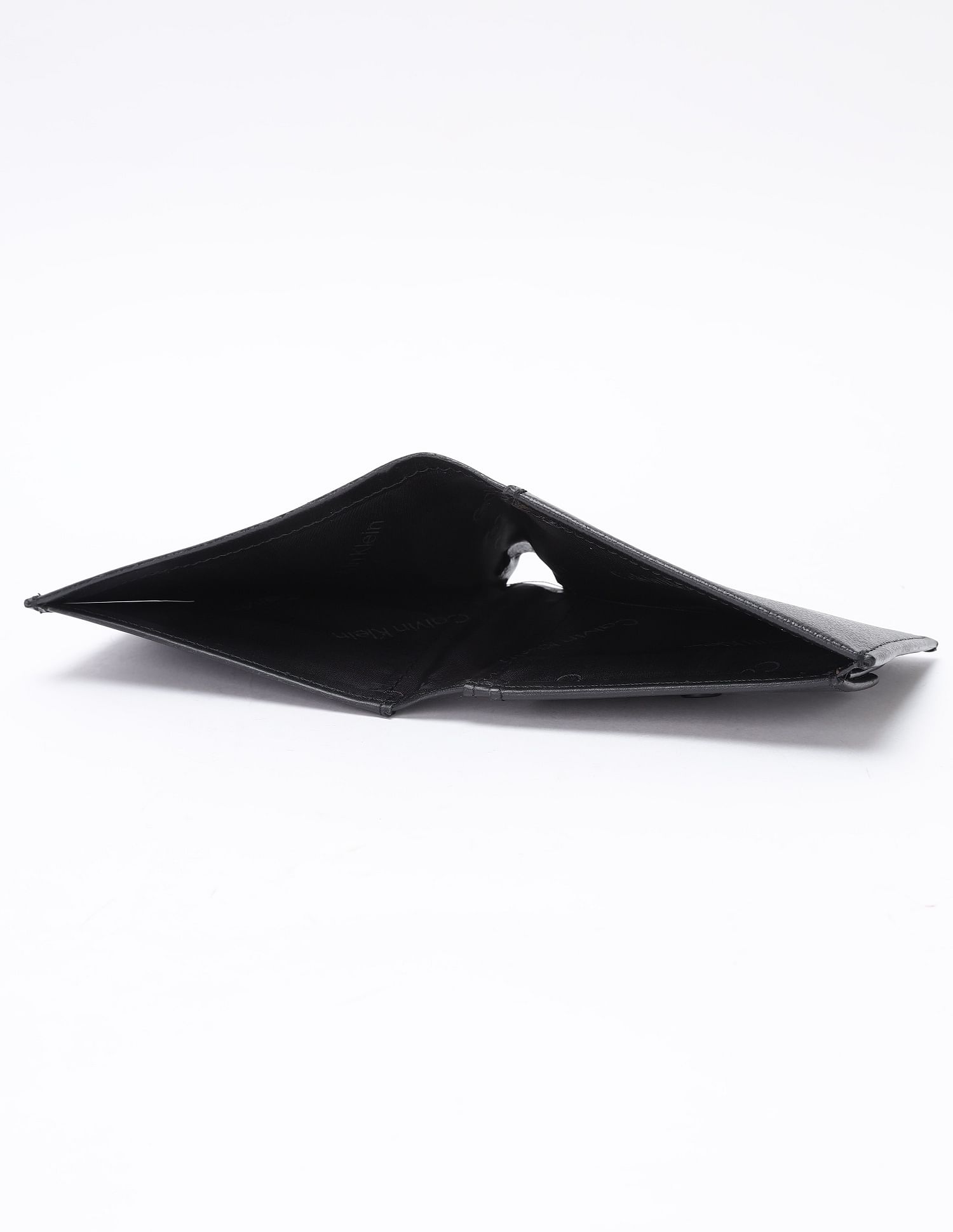 Calvin Klein Solid Black Leather Bi-Fold Wallet