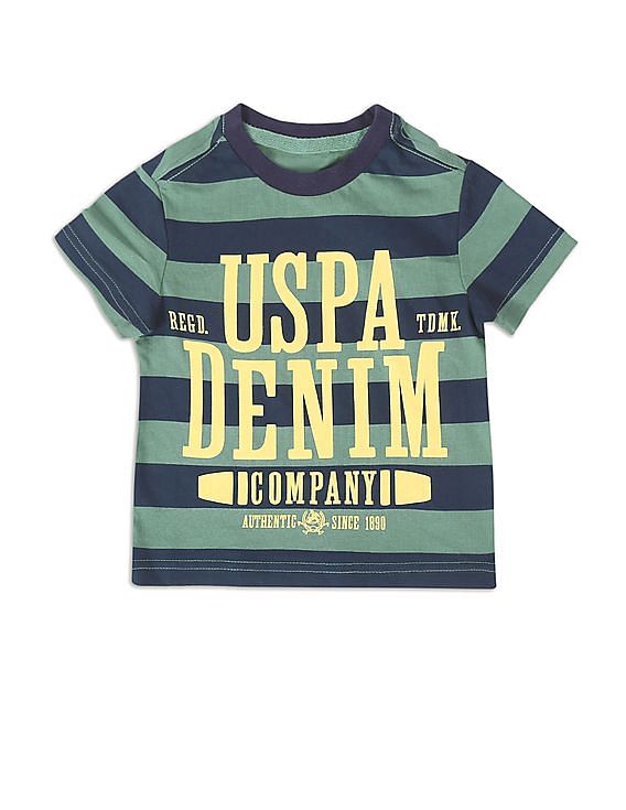 U.S. Polo Assn. Kids Boys Green Round Neck Striped T-Shirt