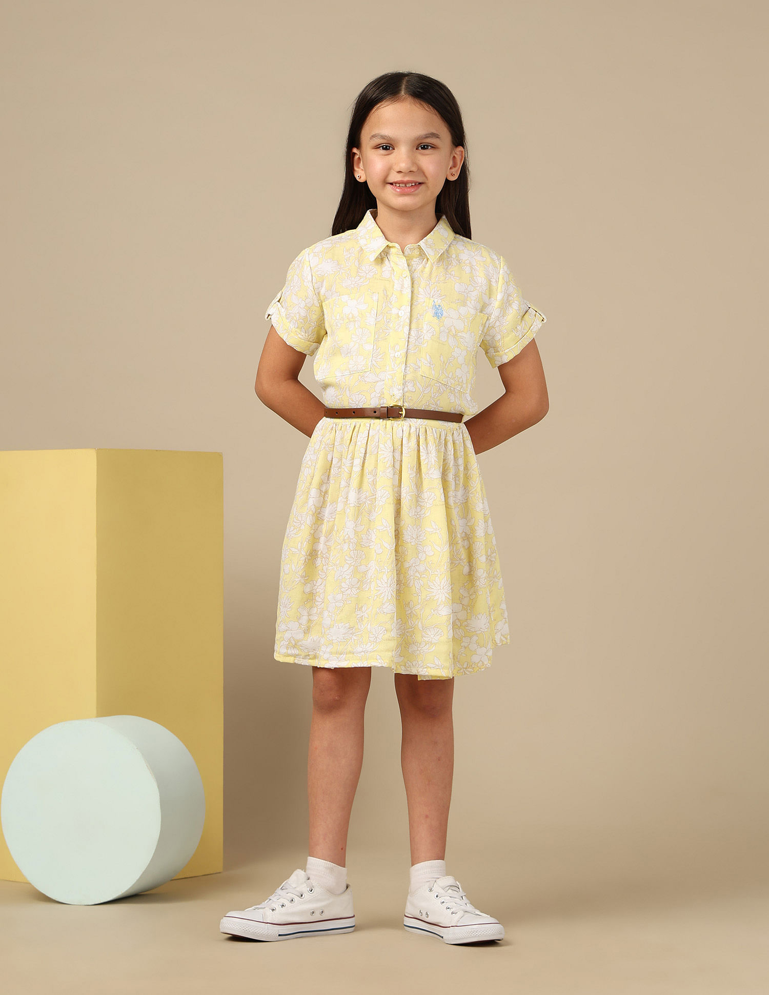 U.S. Polo Assn. Kids Girls Floral Printed Fit & Flare Dress