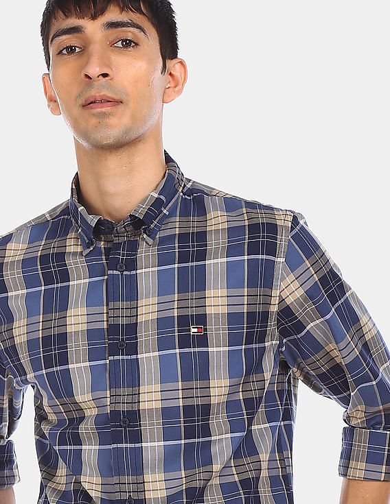 Buy Tommy Men Navy Button-Down Check Casual Shirt -