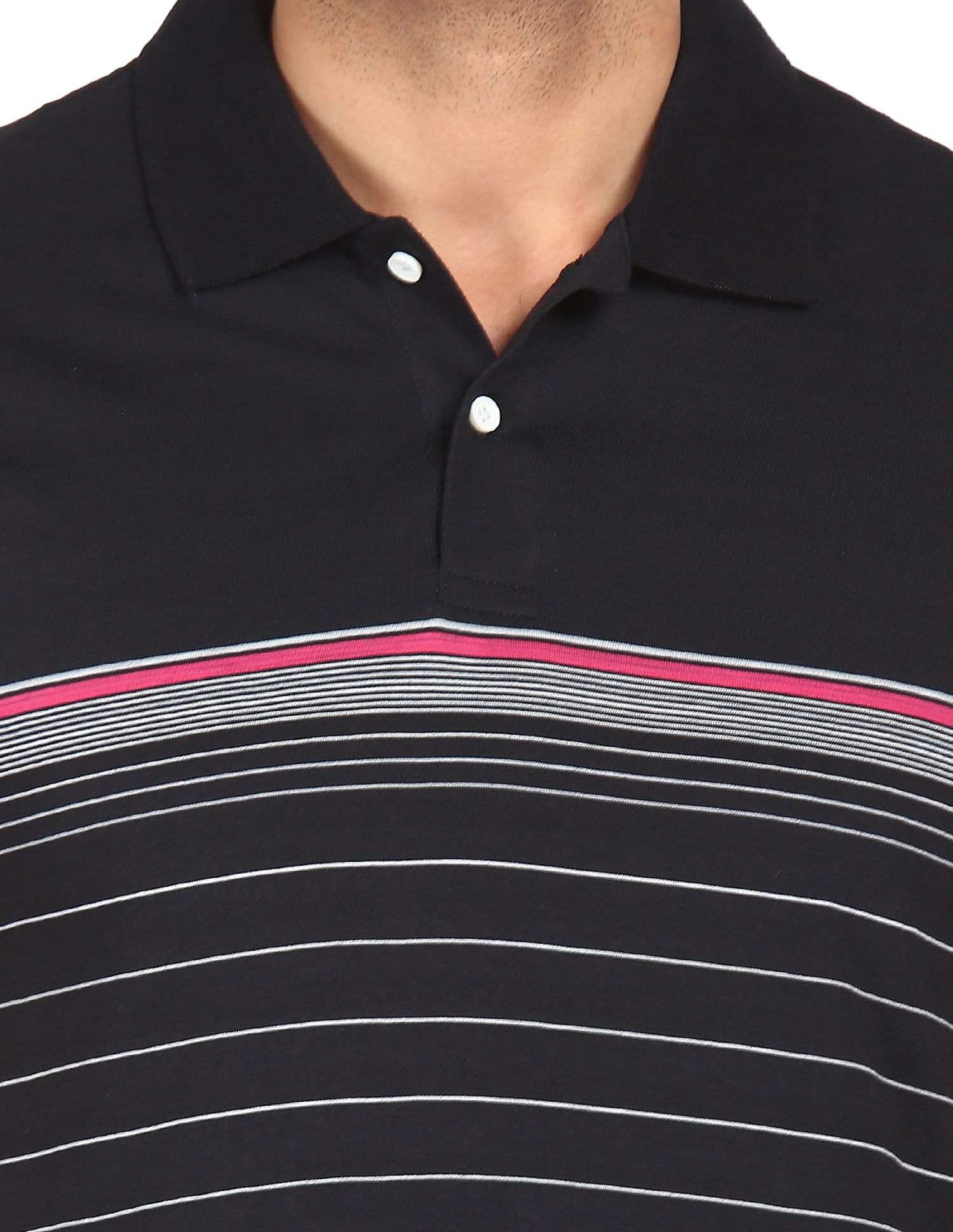 AD by Arvind Cotton Horizontal Striped Polo Shirt