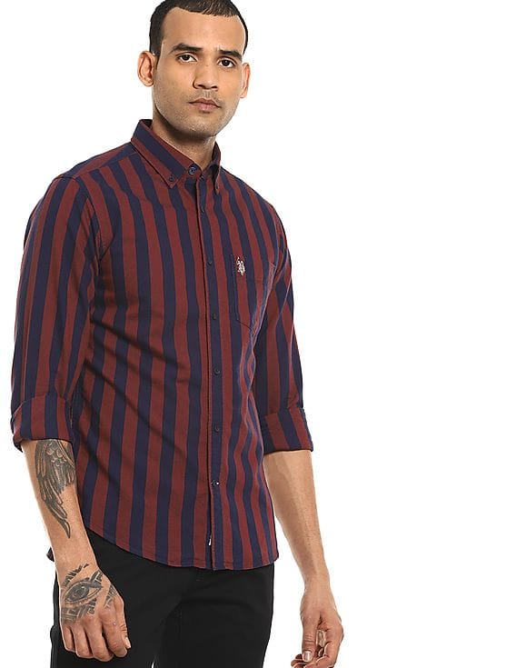 Navy Button Down Striped Casual Shirt 