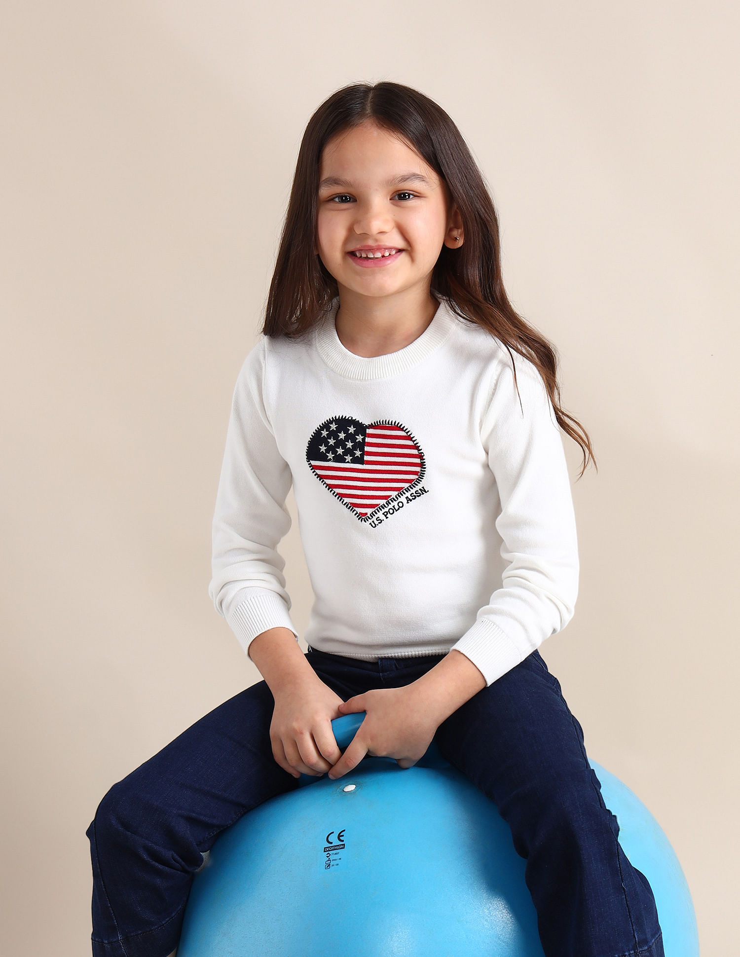 U.S. Polo Assn. Kids Girls Regular Fit Graphic Printed Sweater