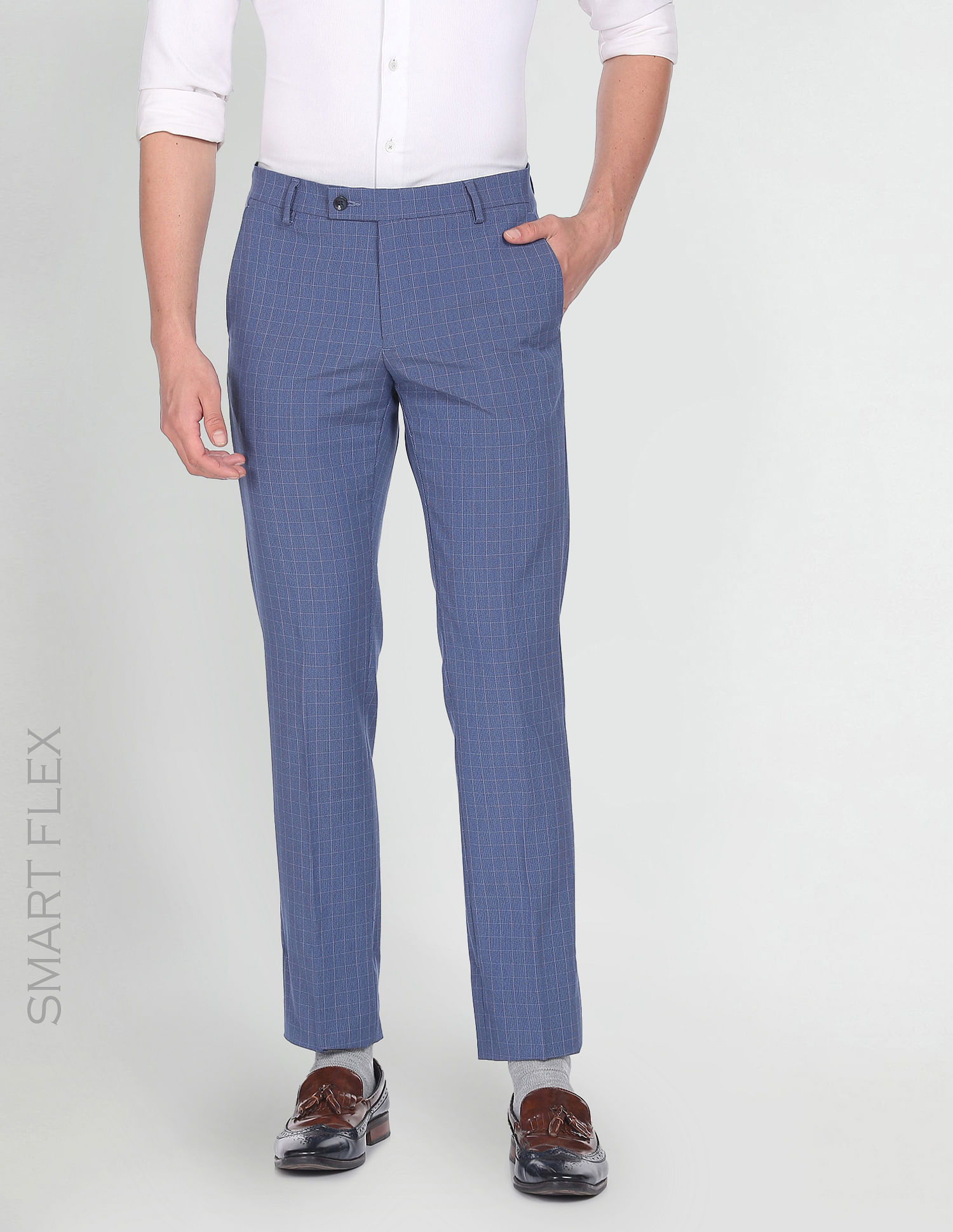 Buy online Blue Checkered Flat Front Formal Trouser from Bottom Wear for  Men by Tahvo for ₹1449 at 40% off | 2024 Limeroad.com
